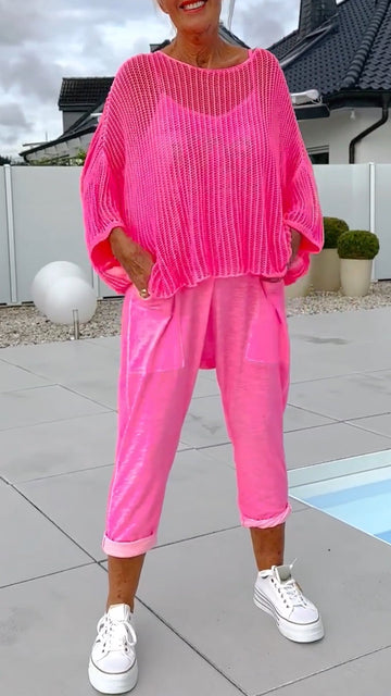 Damen-Jumpsuit mit Buchstabendruck + hohler Kittel-Freizeitanzug