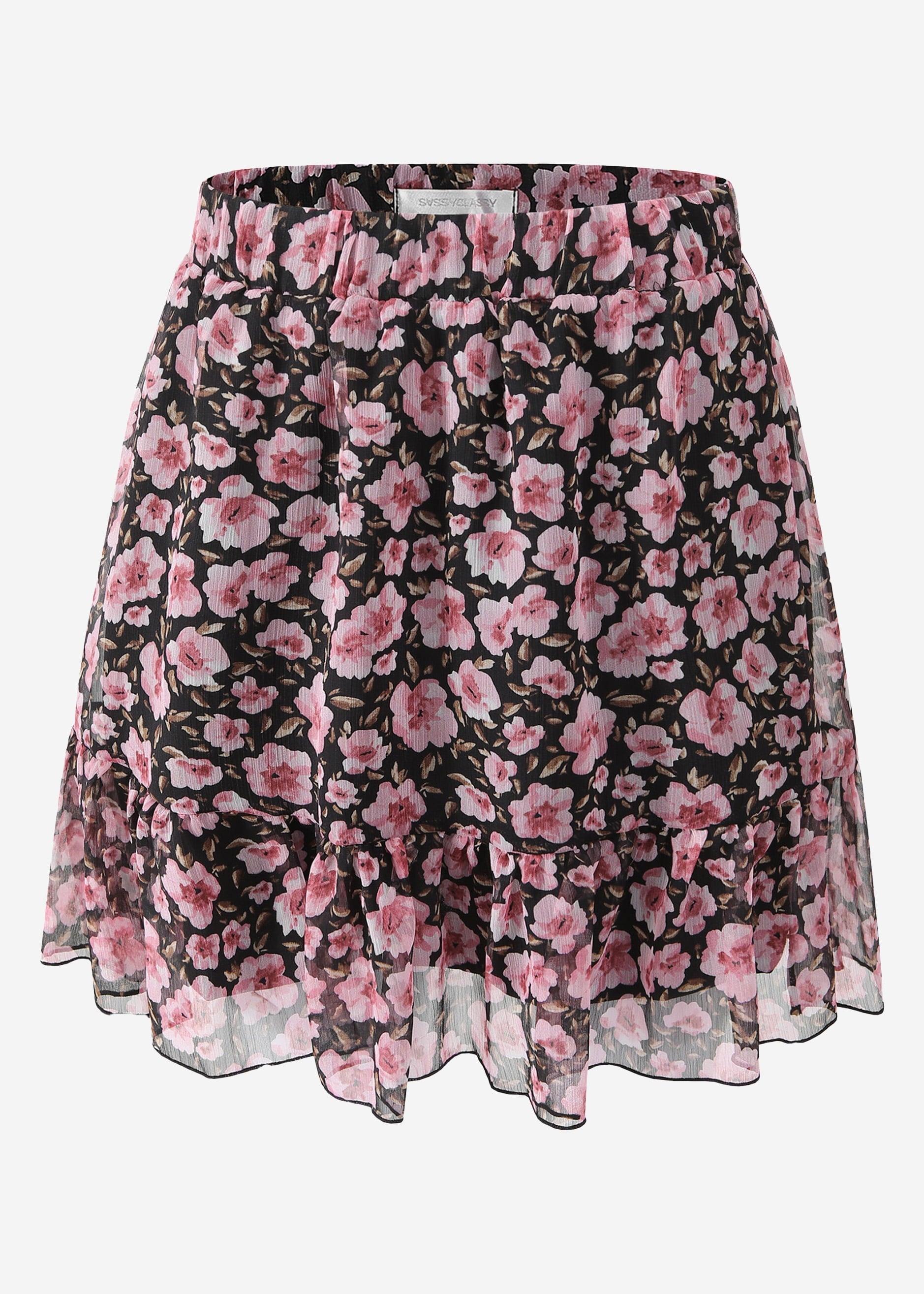 Rüschen Rock mit Blumen-Print - schwarz