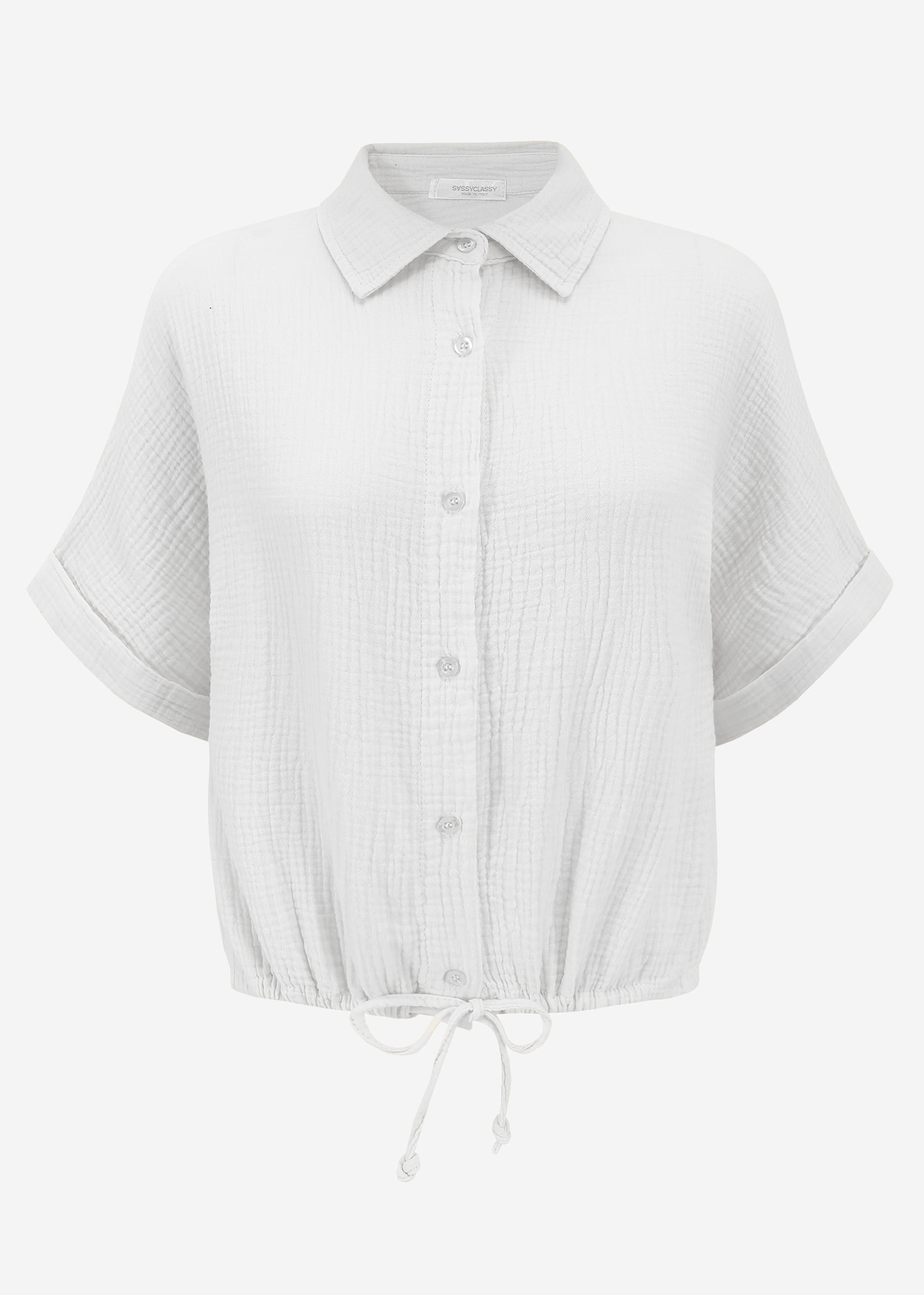 Musselin Bluse mit Zugband - weiß