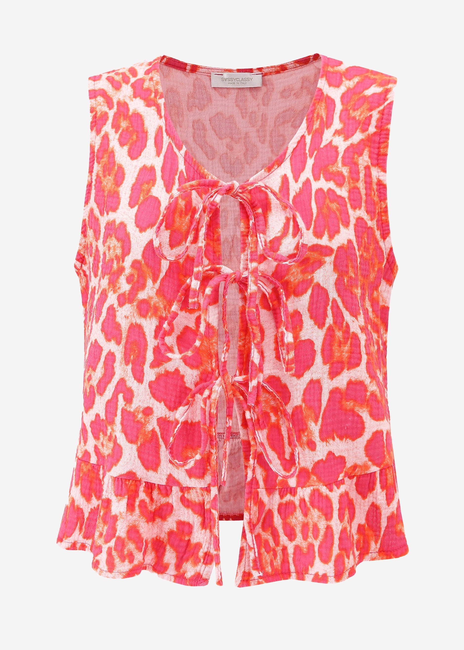 Leo Musselin Top mit Schleifenverschluss - pink