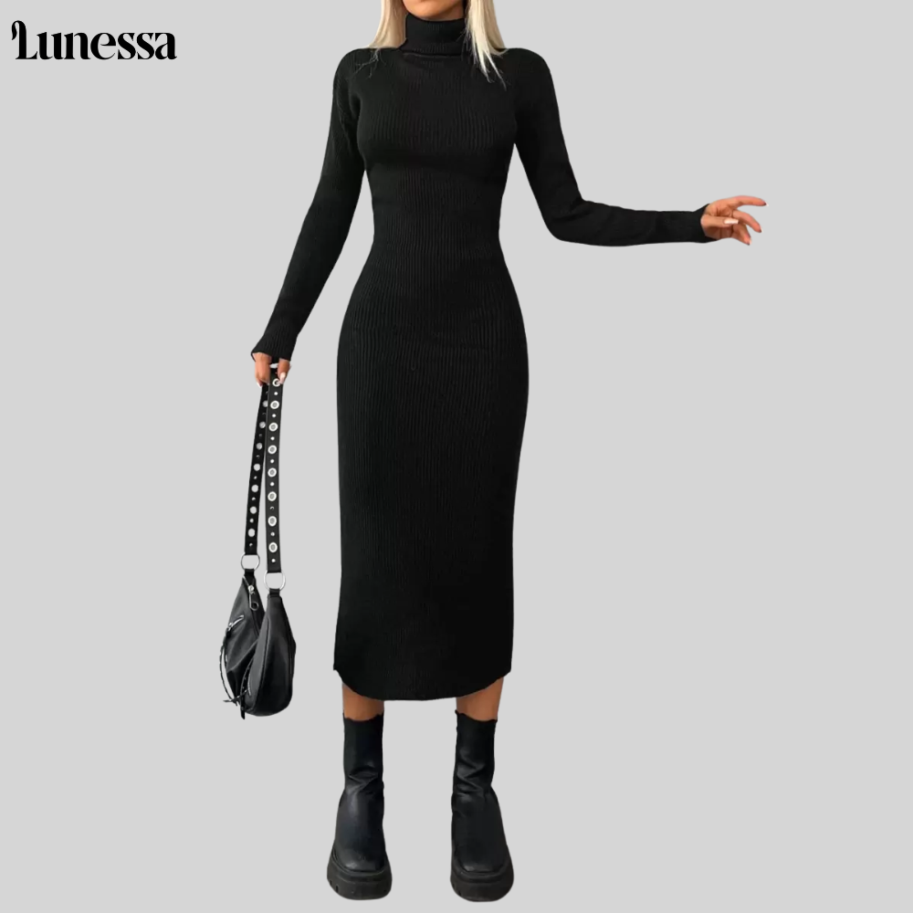 Lunessa™ High-Neck Bodycon Strickkleid – Zeitlose Eleganz