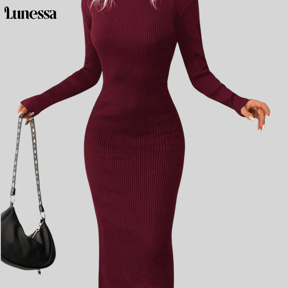 Lunessa™ High-Neck Bodycon Strickkleid – Zeitlose Eleganz