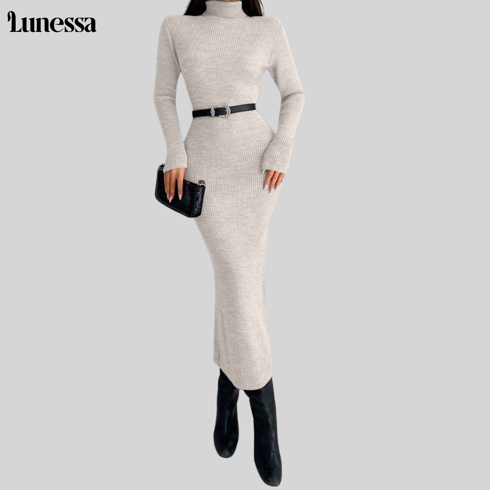 Lunessa™ High-Neck Bodycon Strickkleid – Zeitlose Eleganz
