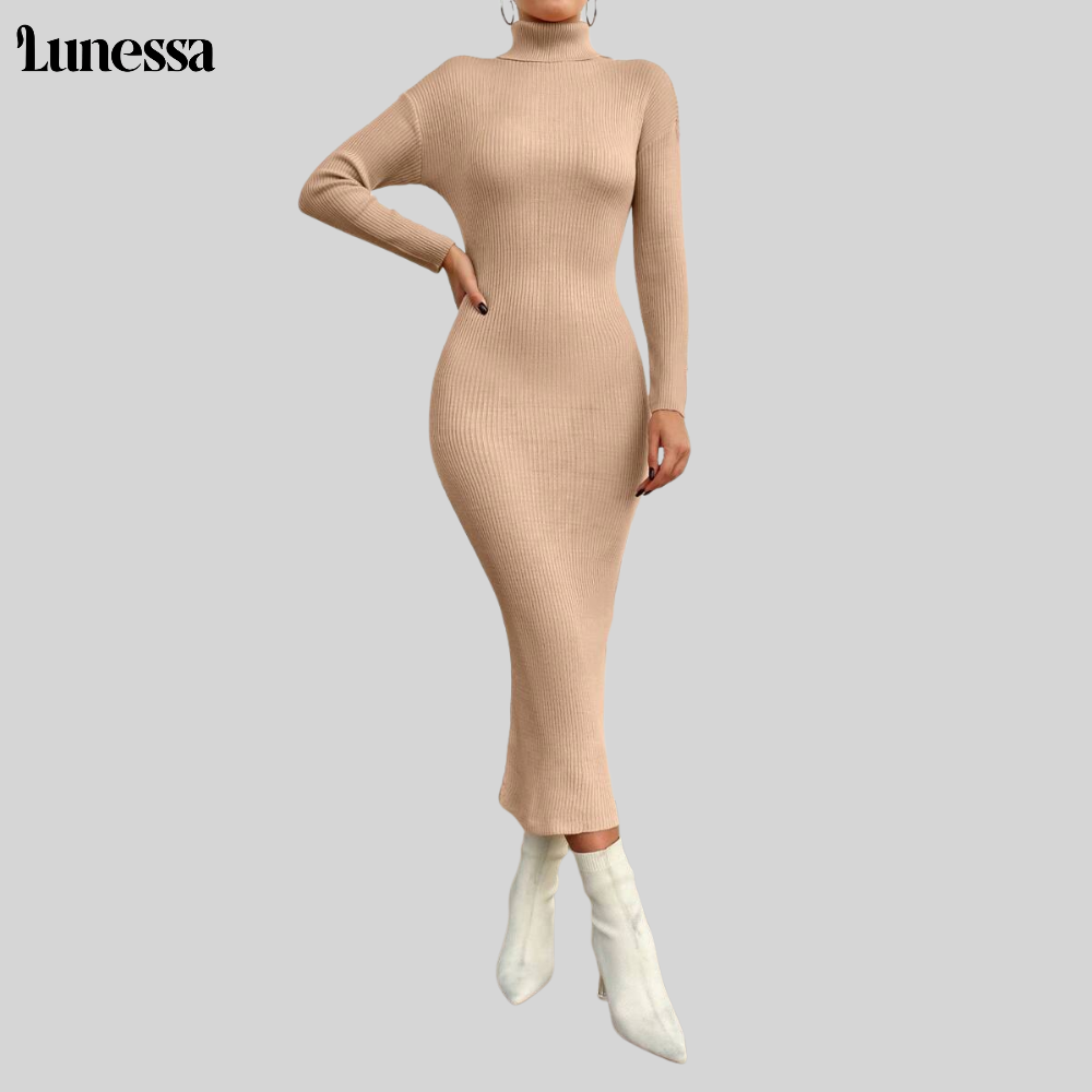Lunessa™ High-Neck Bodycon Strickkleid – Zeitlose Eleganz