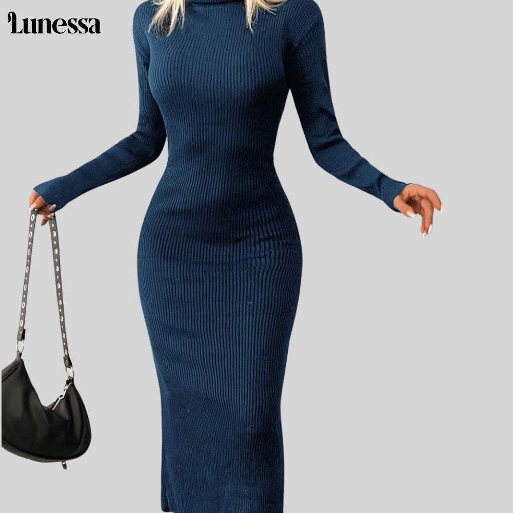 Lunessa™ High-Neck Bodycon Strickkleid – Zeitlose Eleganz