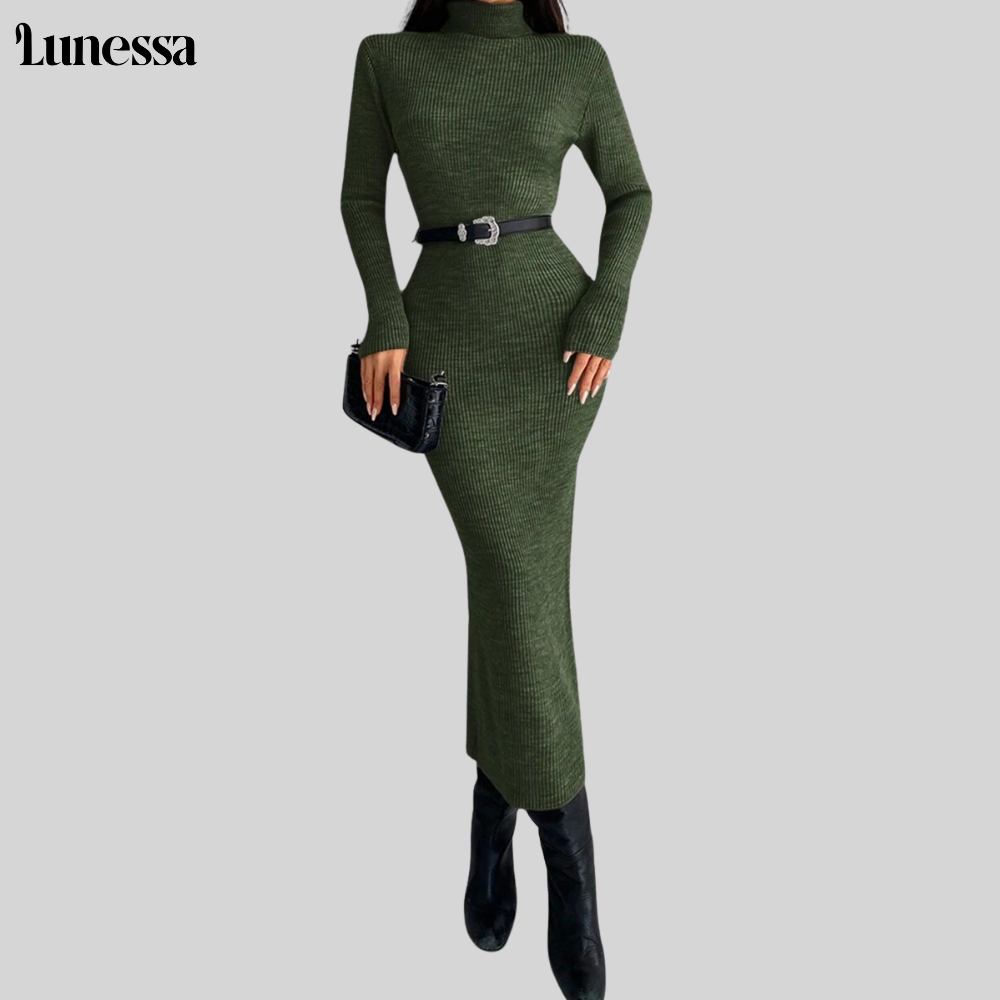 Lunessa™ High-Neck Bodycon Strickkleid – Zeitlose Eleganz