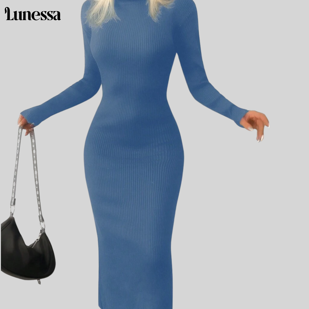 Lunessa™ High-Neck Bodycon Strickkleid – Zeitlose Eleganz