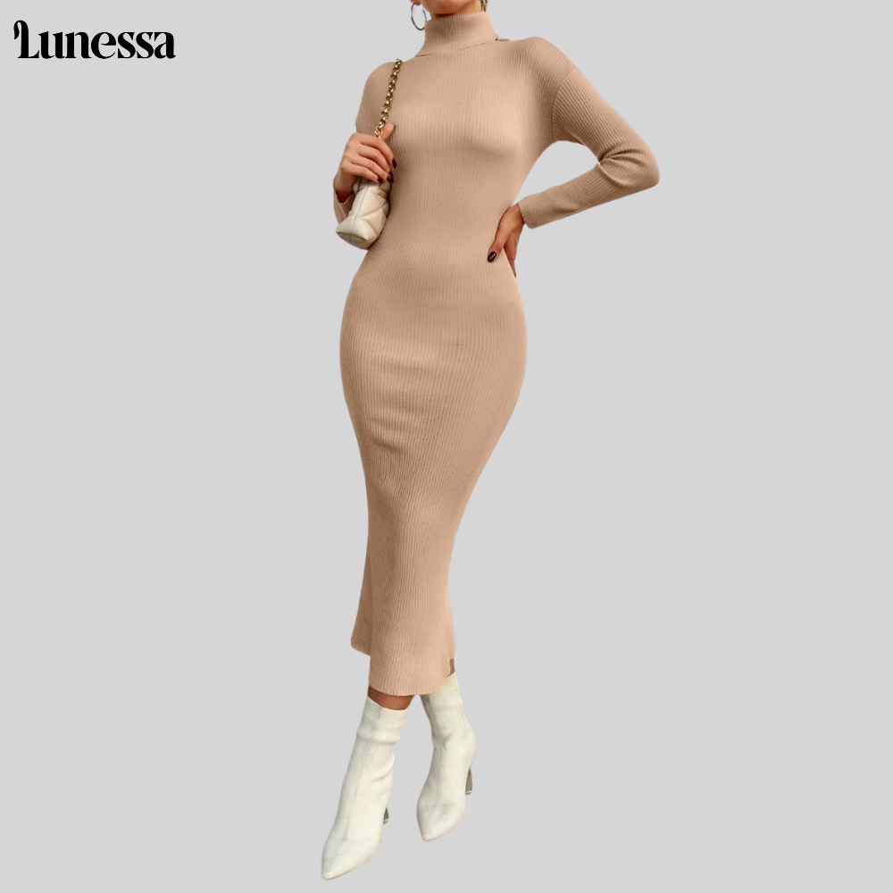 Lunessa™ High-Neck Bodycon Strickkleid – Zeitlose Eleganz