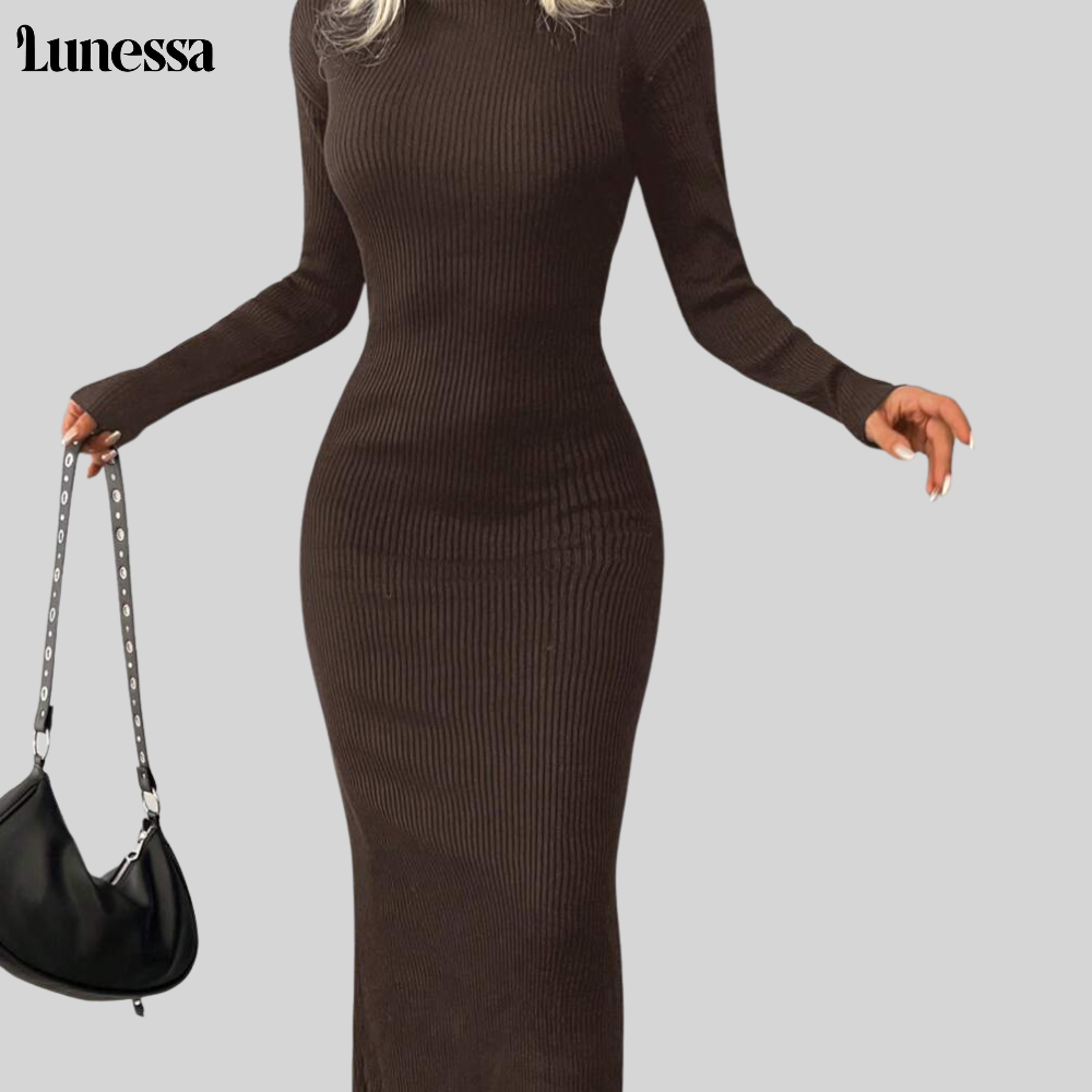 Lunessa™ High-Neck Bodycon Strickkleid – Zeitlose Eleganz