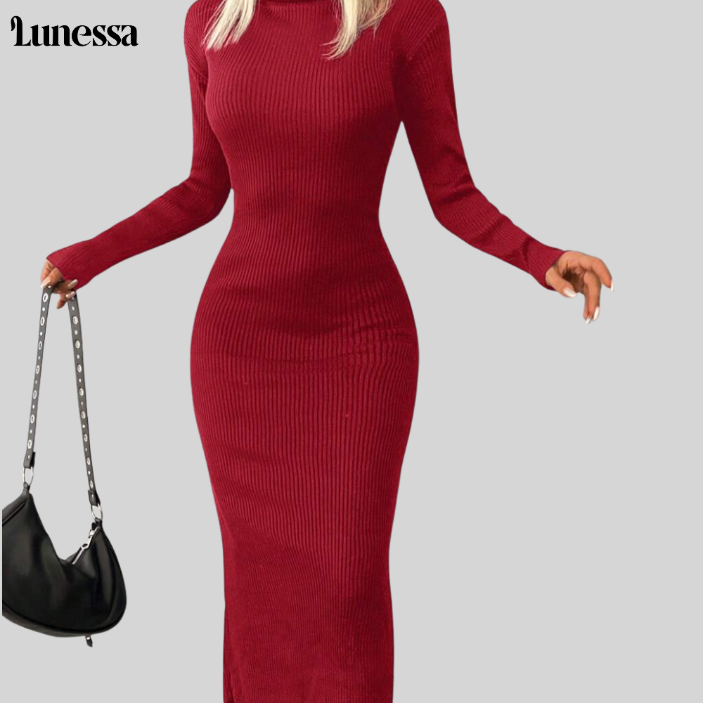 Lunessa™ High-Neck Bodycon Strickkleid – Zeitlose Eleganz