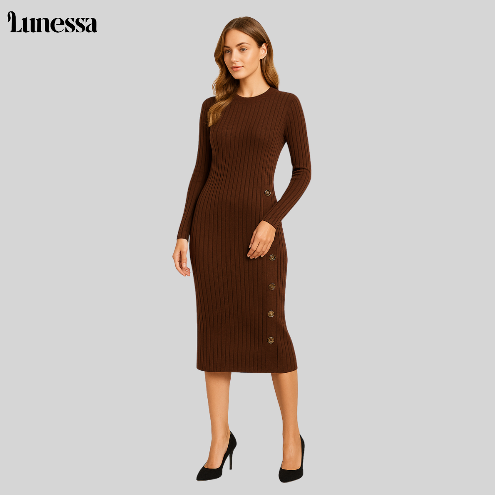 Lunessa™ Midi-Strickkleid mit Seitlichen Knöpfen
