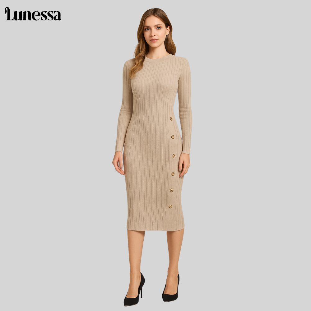 Lunessa™ Midi-Strickkleid mit Seitlichen Knöpfen
