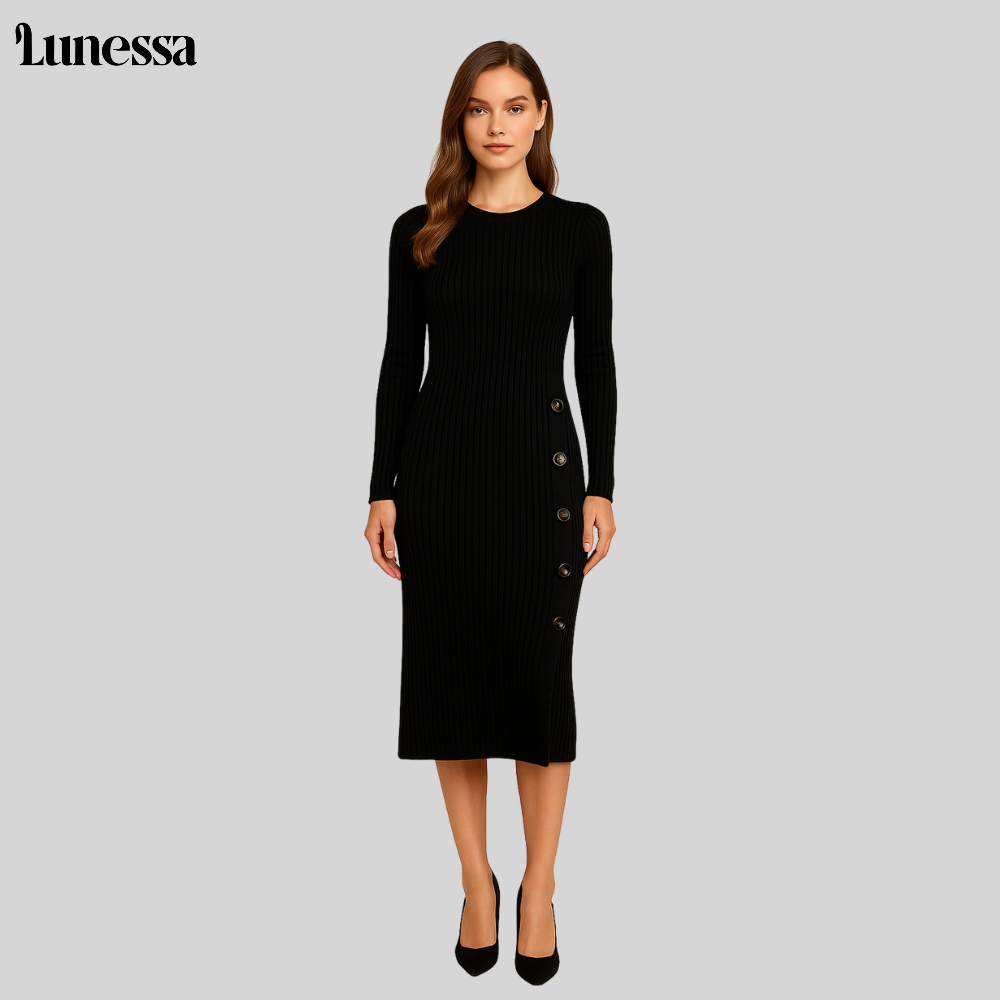 Lunessa™ Midi-Strickkleid mit Seitlichen Knöpfen