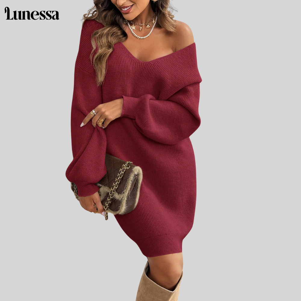 Lunessa™ Off-Shoulder Strickkleid – Cozy & Eleganz vereint