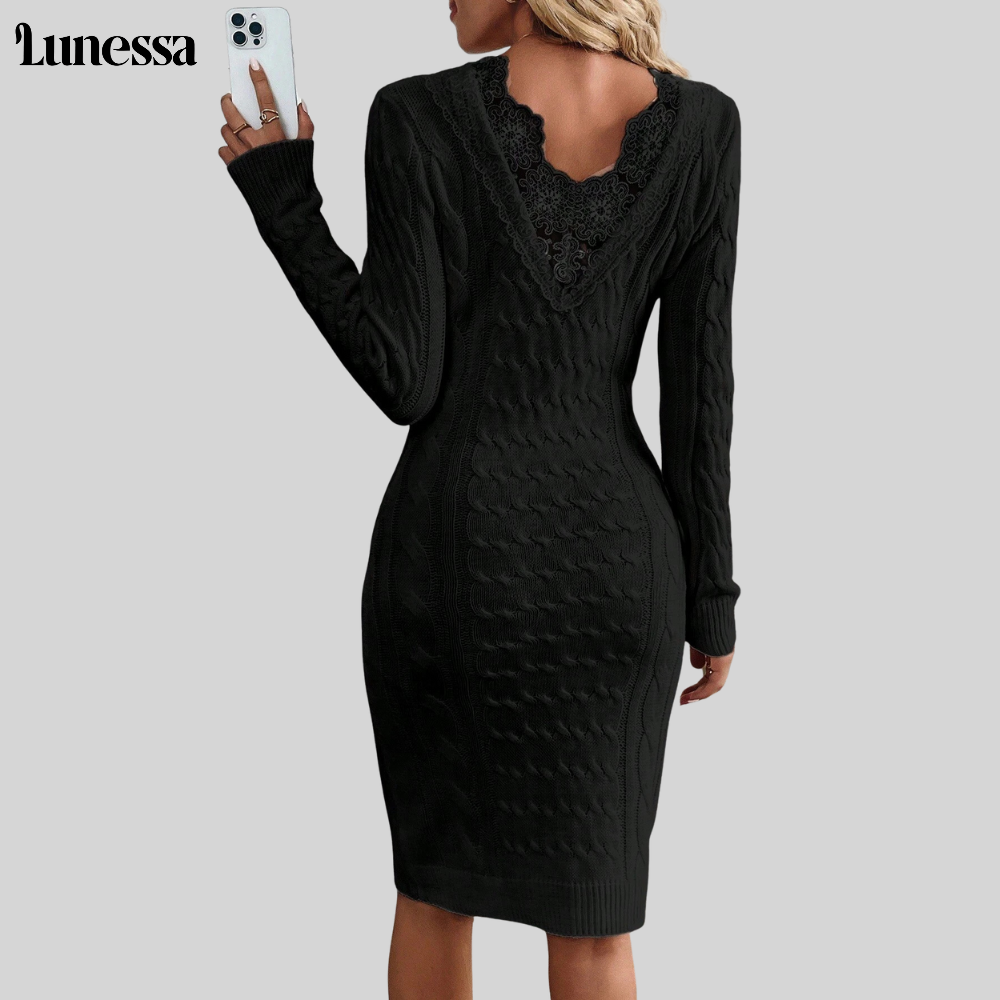 Lunessa™ V-Neck Strickkleid – Eleganz & Komfort für den Alltag