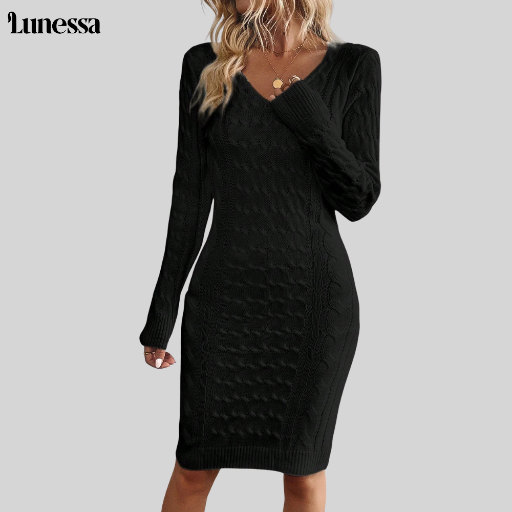 Lunessa™ V-Neck Strickkleid – Eleganz & Komfort für den Alltag