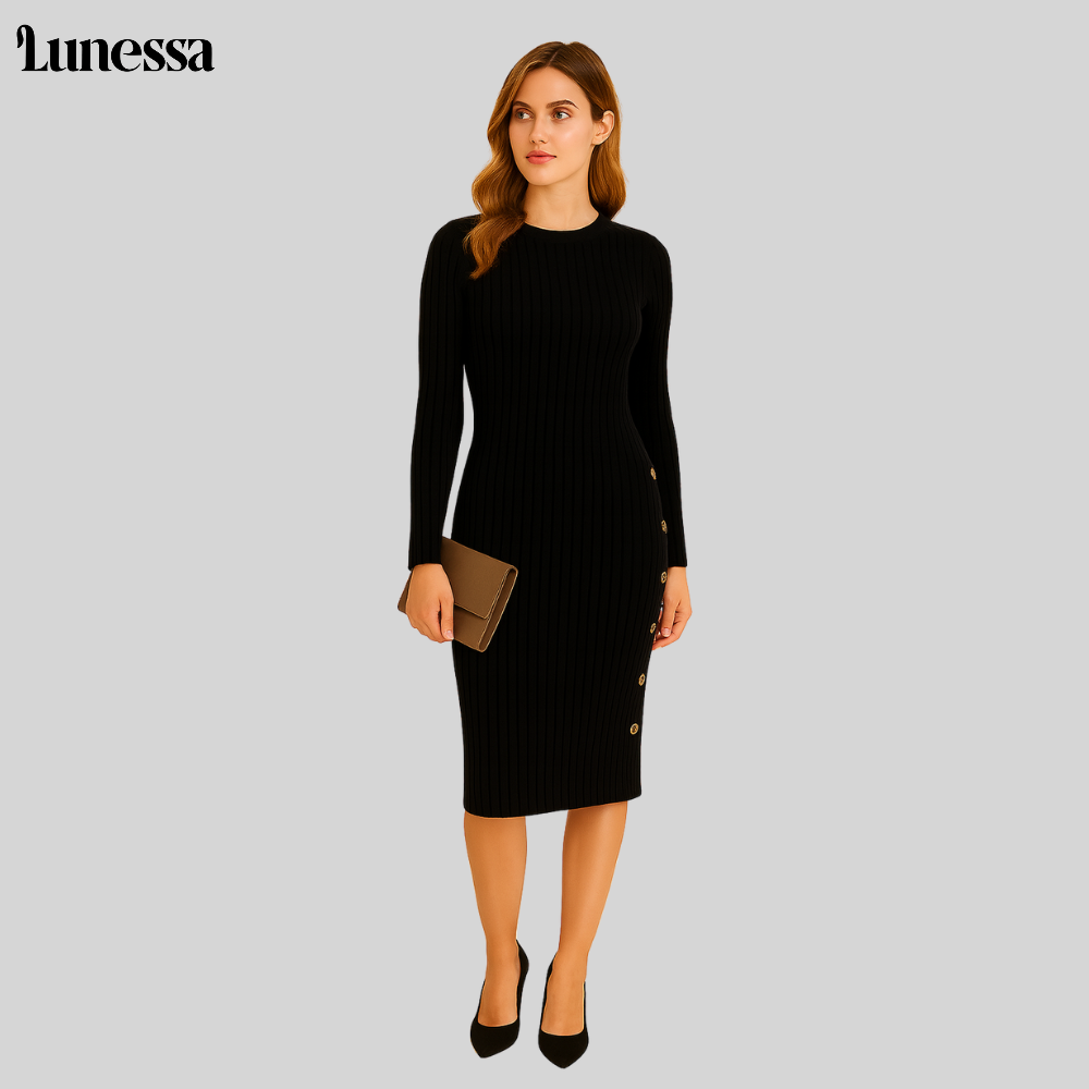 Lunessa™ Midi-Strickkleid mit Seitlichen Knöpfen