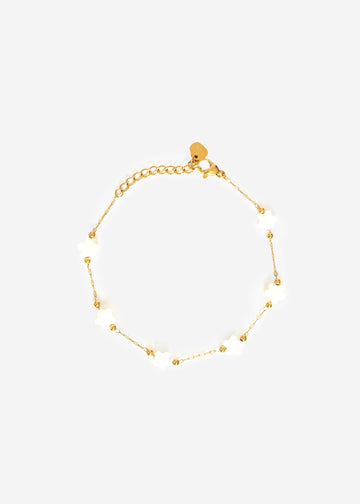 Armband mit weißen Kleeblättern - gold