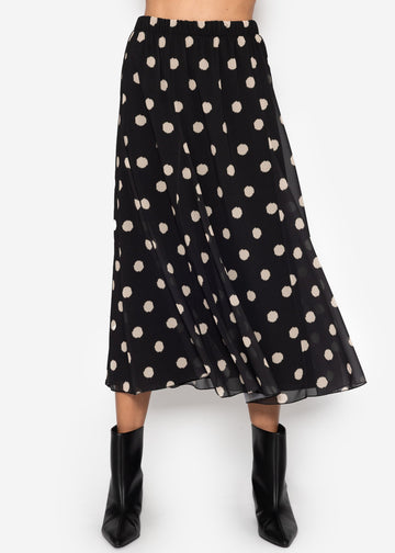 Langer Chiffon Rock mit Polka Dot-Print - schwarz