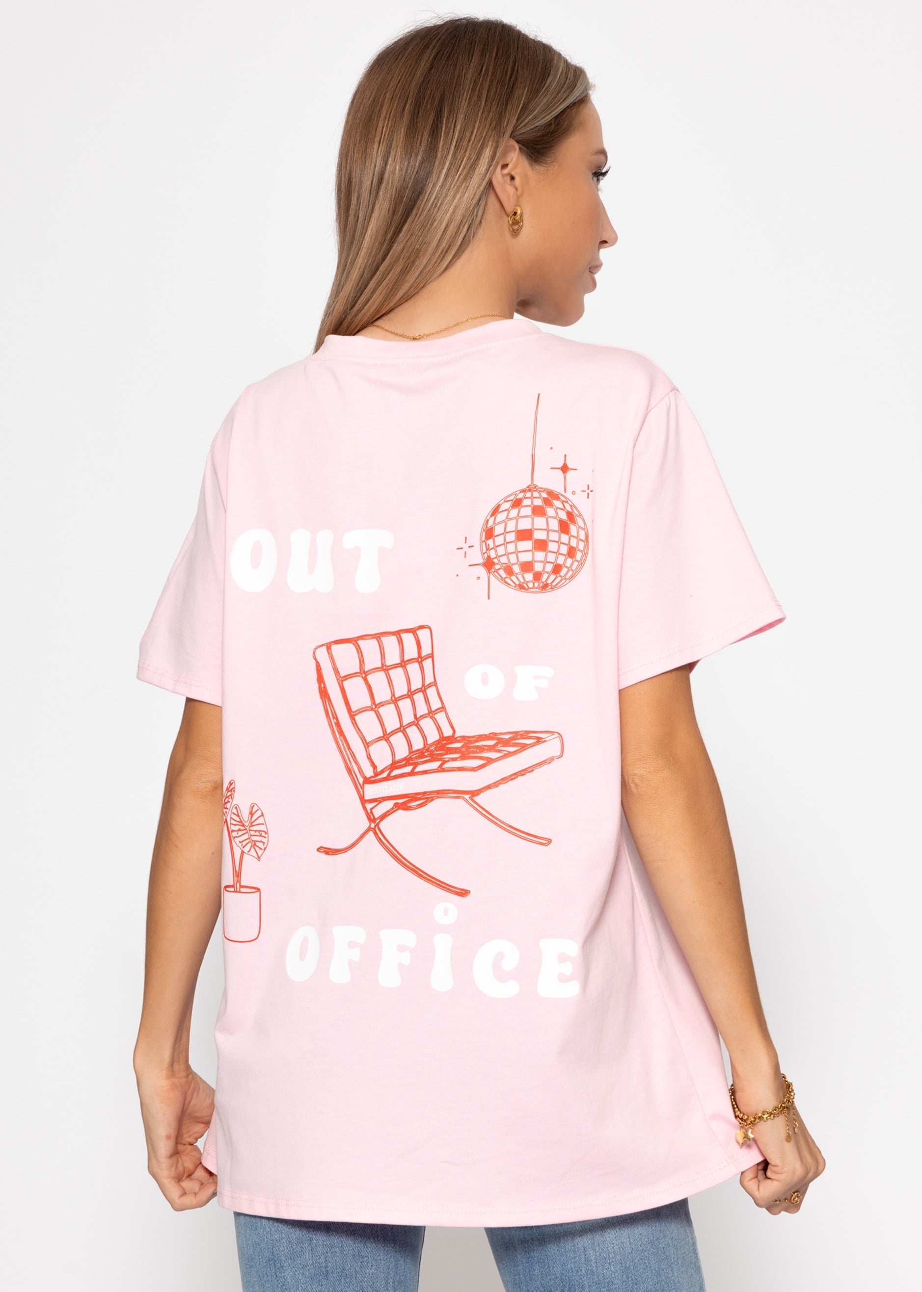 Oversize T-Shirt mit Print - rosa