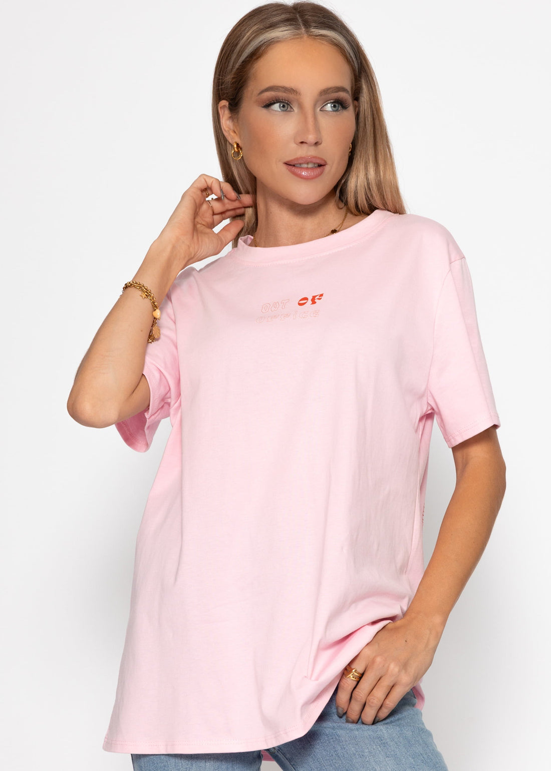 Oversize T-Shirt mit Print - rosa