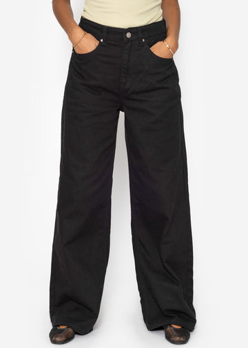 Wide Leg Jeans mit hohem Bund - schwarz