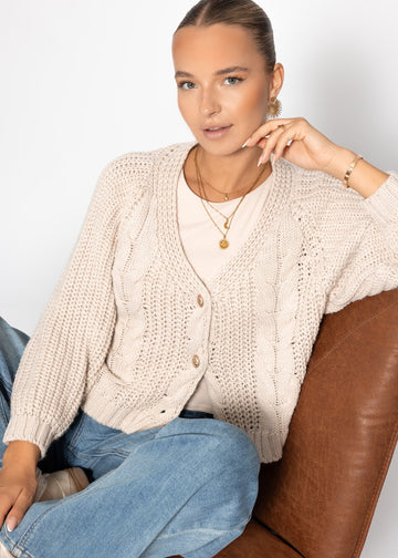 Zopfstrick-Cardigan mit Knopfleiste - beige