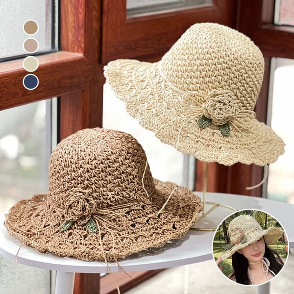 Sonnenpoesie™ – Handgehäkelter Strohhut für stilvolle Sommertage