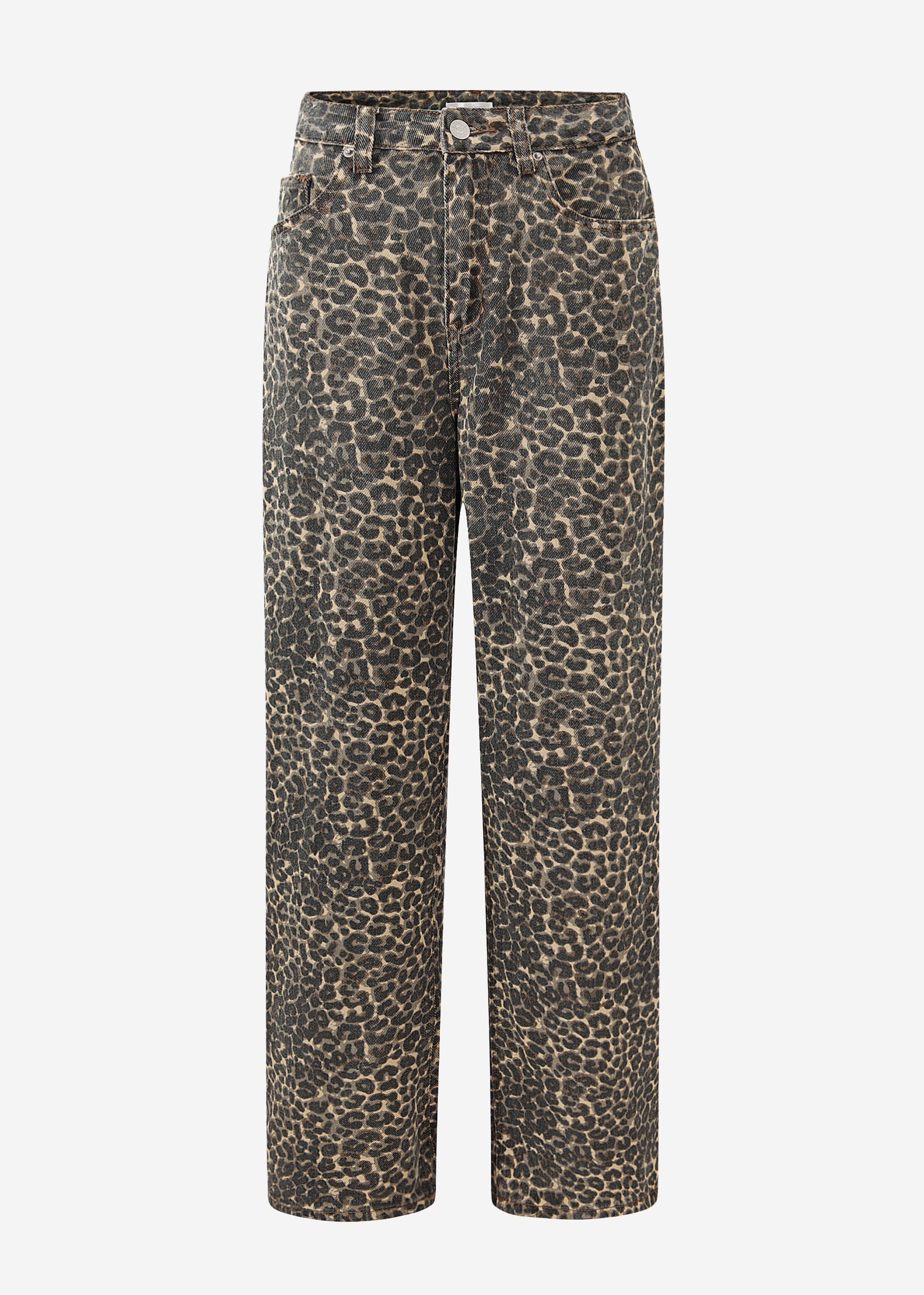 Wide Leg Jeans mit hohem Bund in Leo-Print - beige