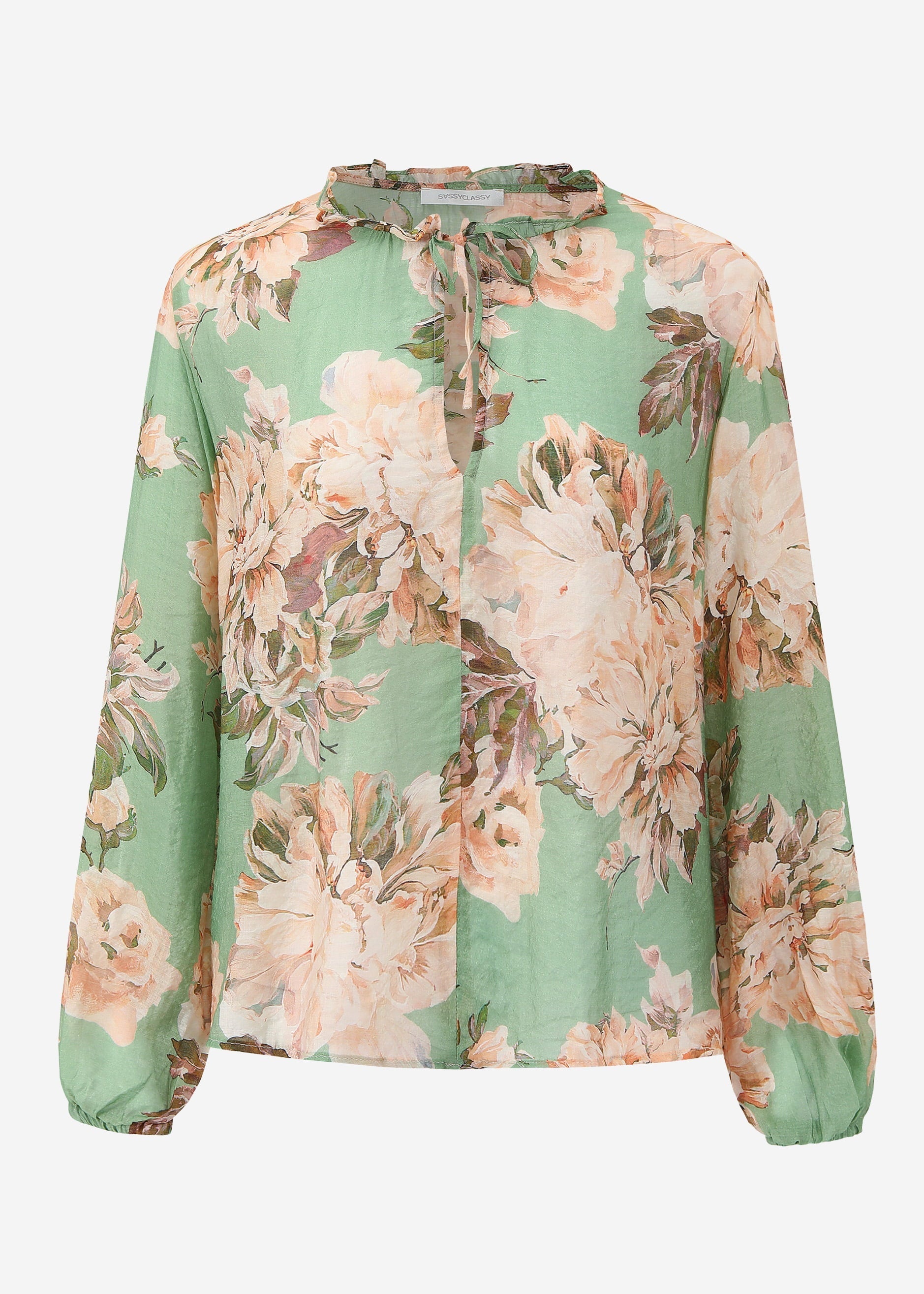 Transparente Bluse mit Print - salbeigrün