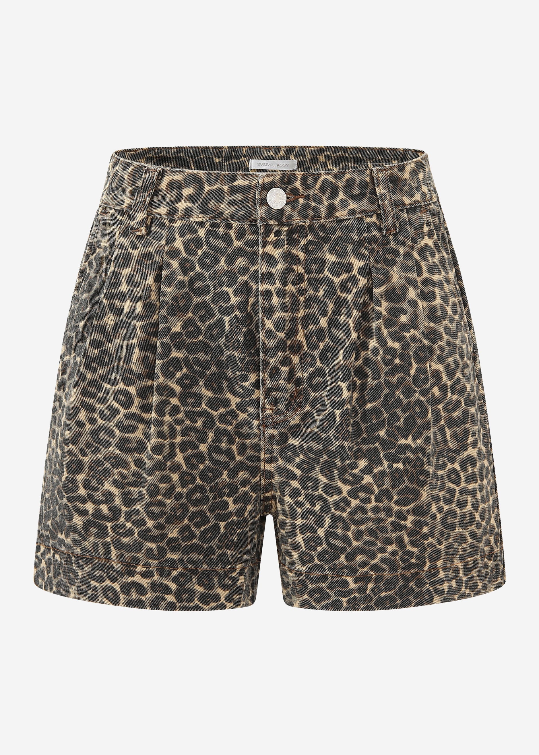 Weite High Waist Jeans Shorts mit Leo-Print - beige