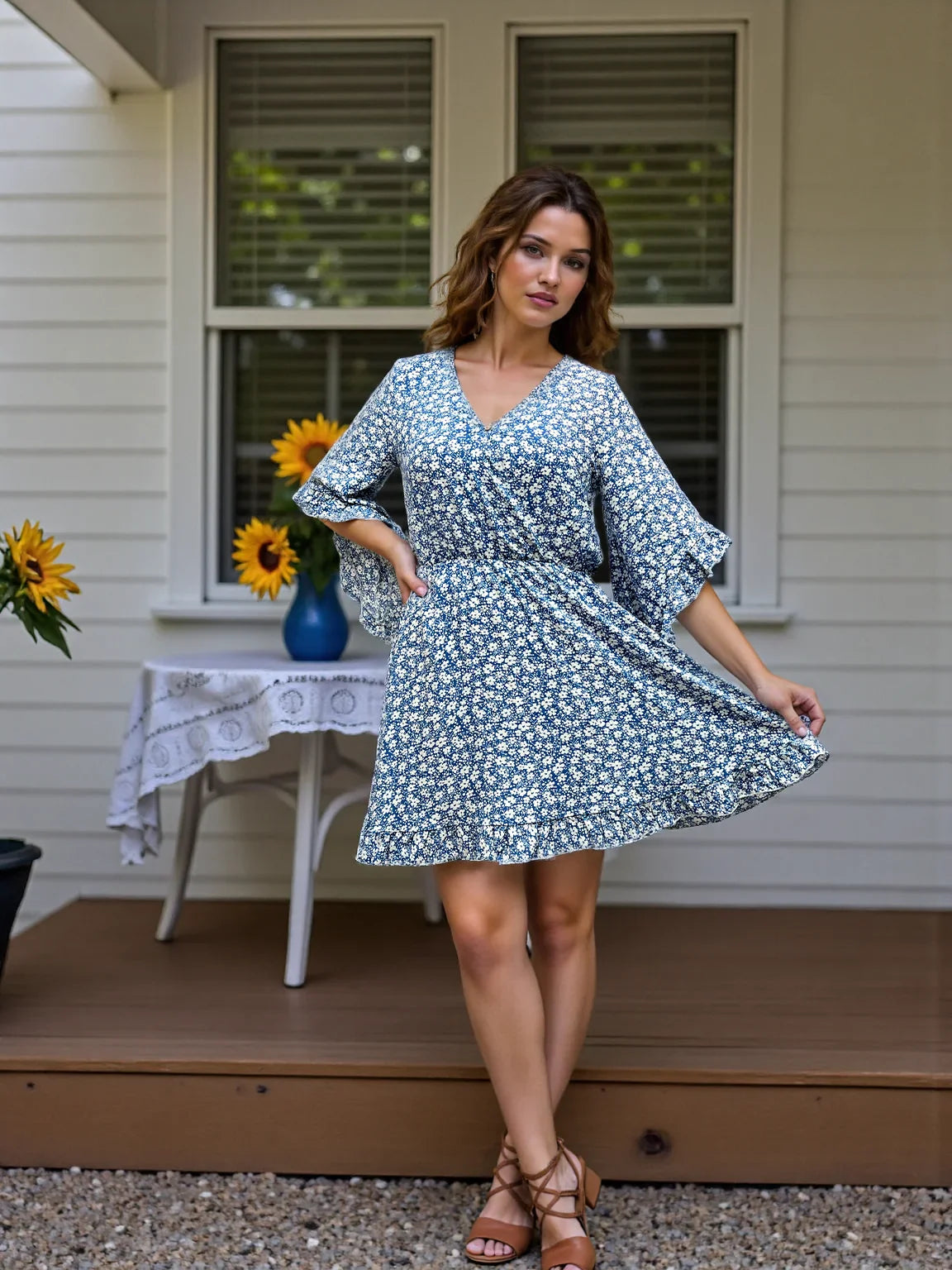 FloraVibe Kleid – Sommerliches Blumenmuster mit V-Ausschnitt