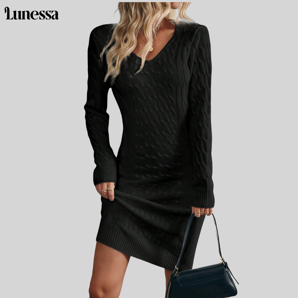 Lunessa™ V-Neck Strickkleid – Eleganz & Komfort für den Alltag