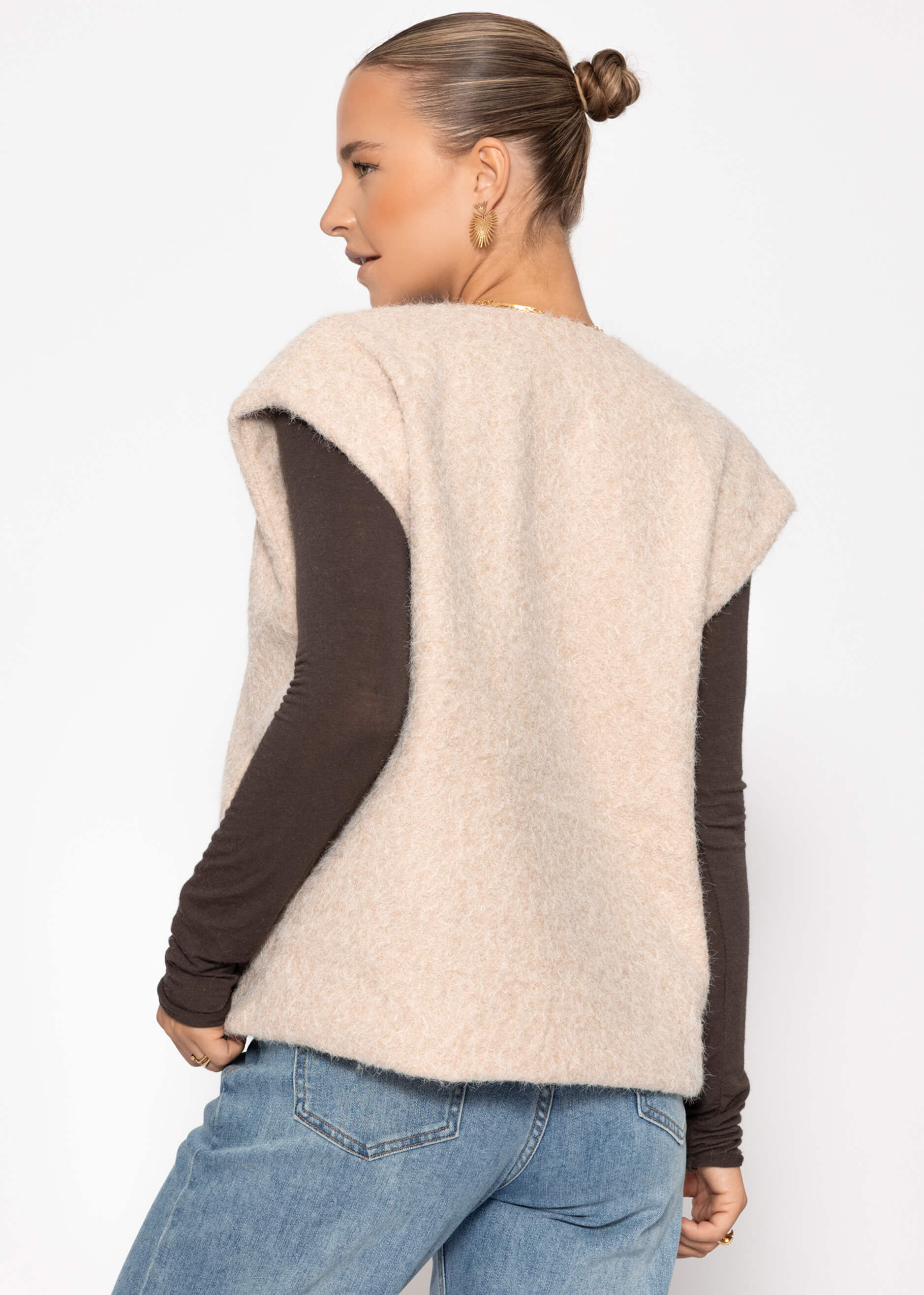 Ärmellose Weste mit Wollstruktur - beige