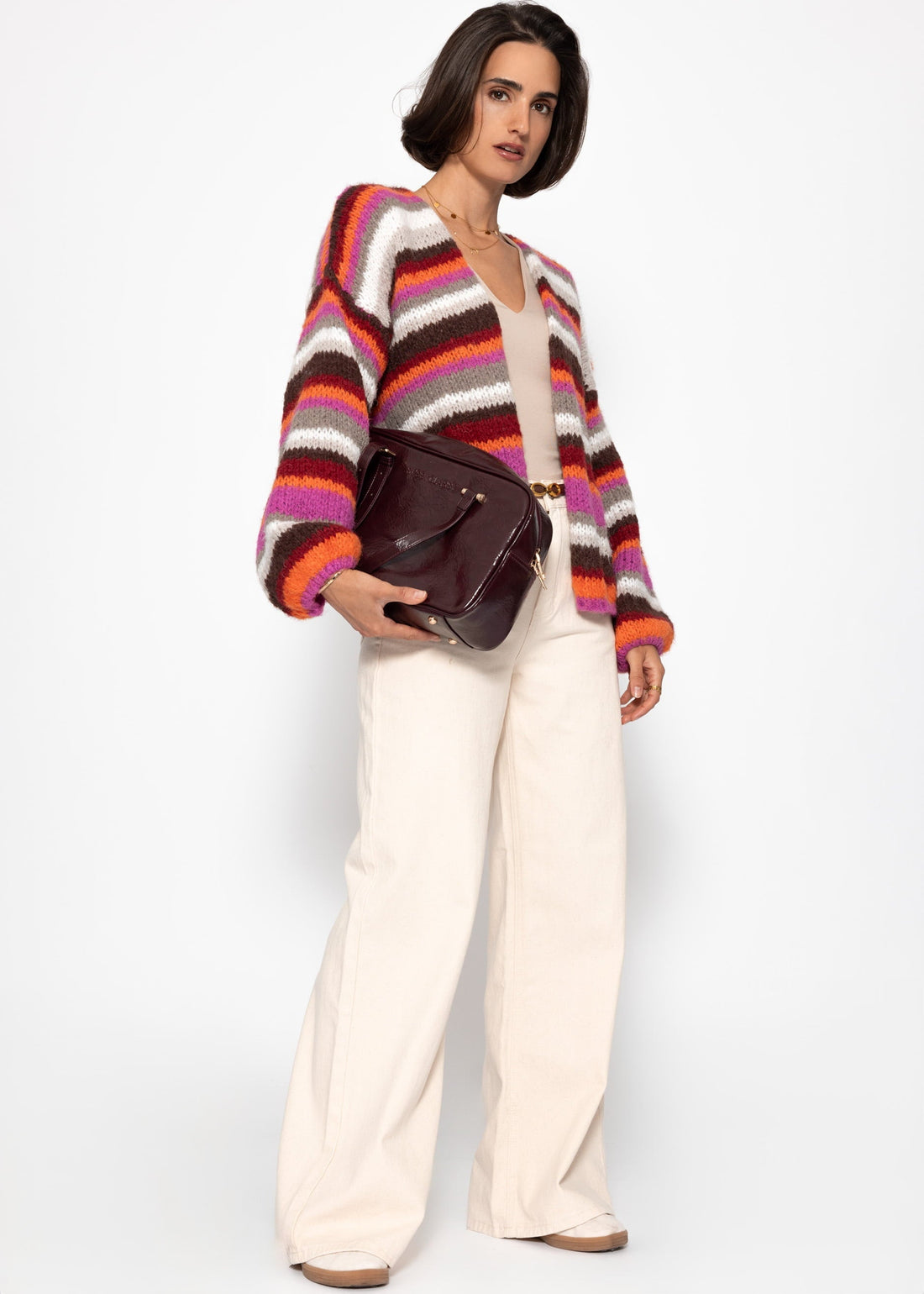 Gestreifter, mehrfarbiger Cardigan - orange