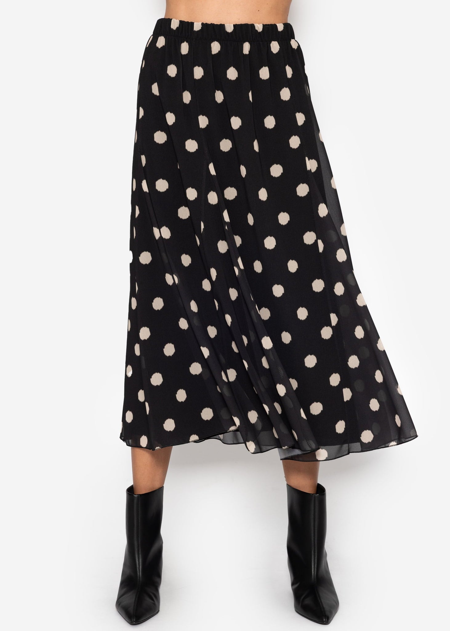 Langer Chiffon Rock mit Polka Dot-Print - schwarz