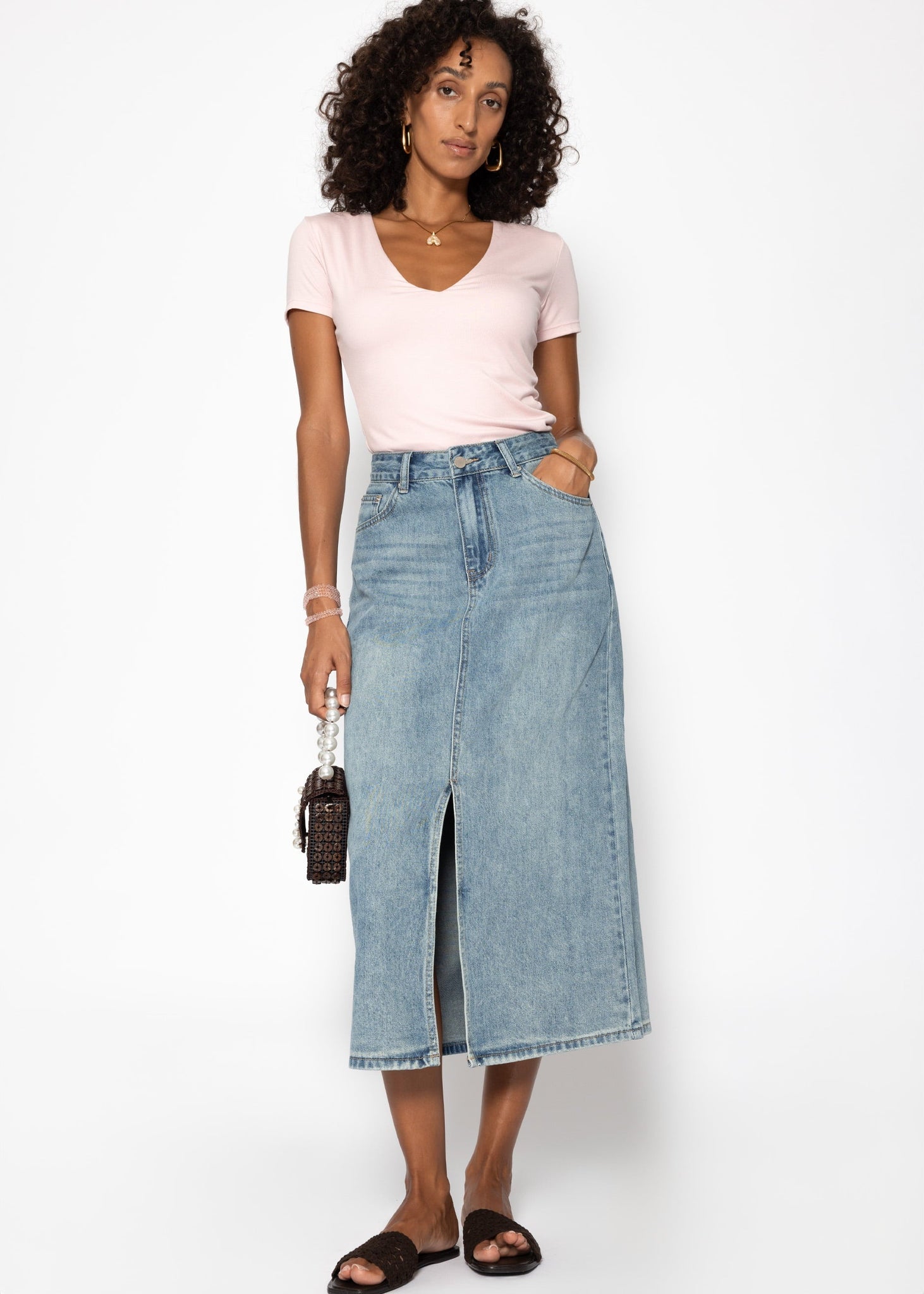 Midi Jeans Rock mit Schlitz - blau