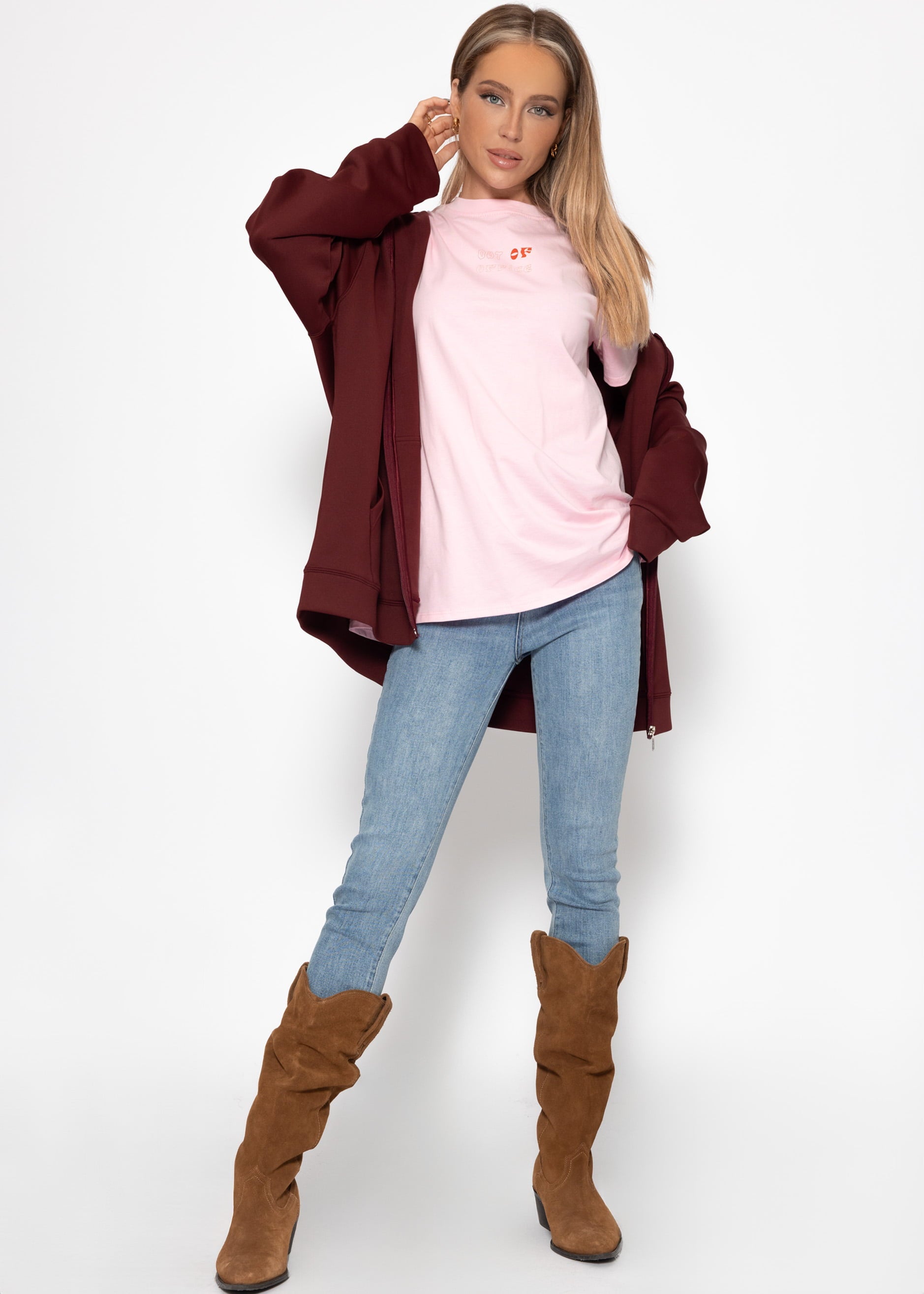 Oversize T-Shirt mit Print - rosa