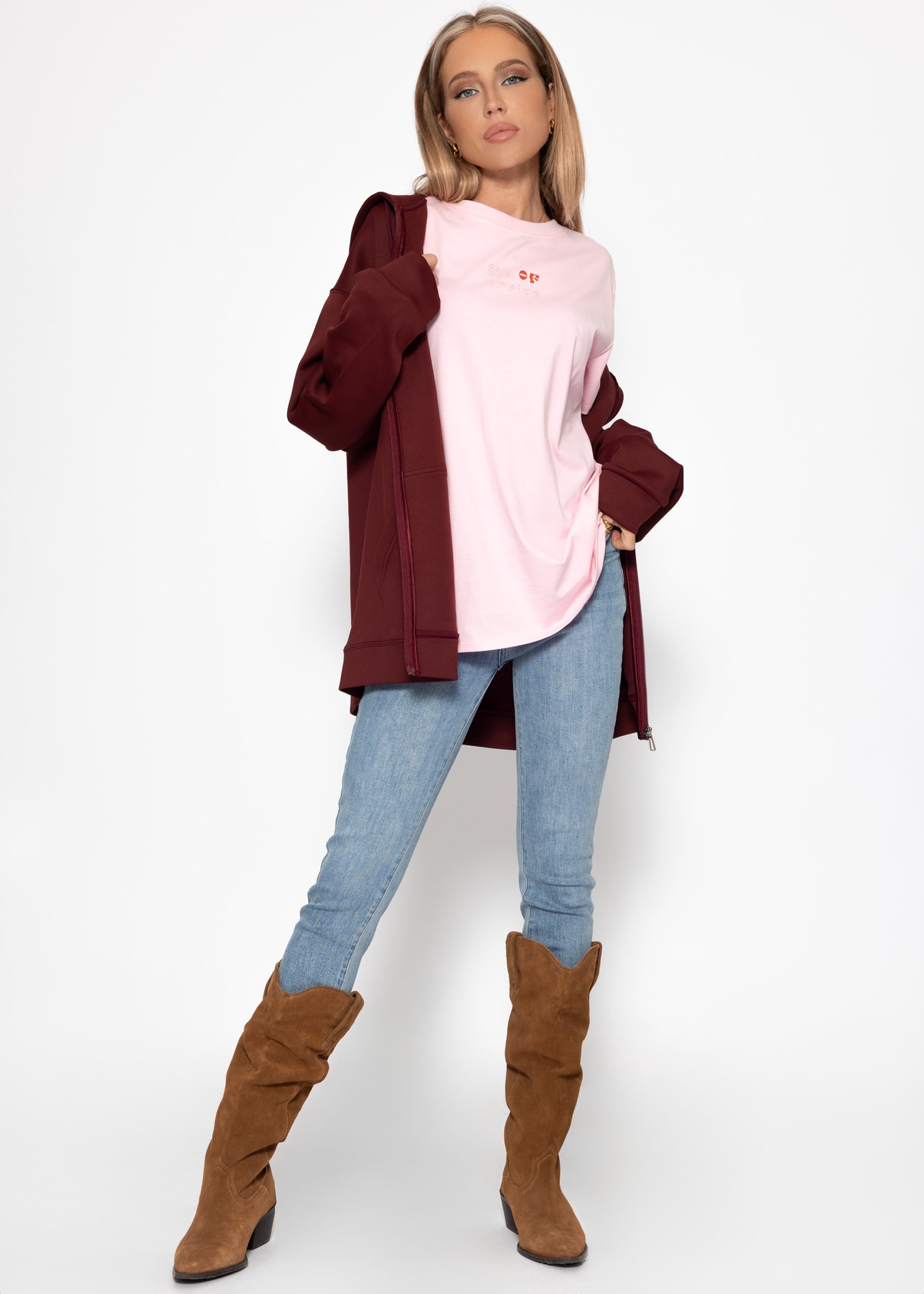 Oversize T-Shirt mit Print - rosa