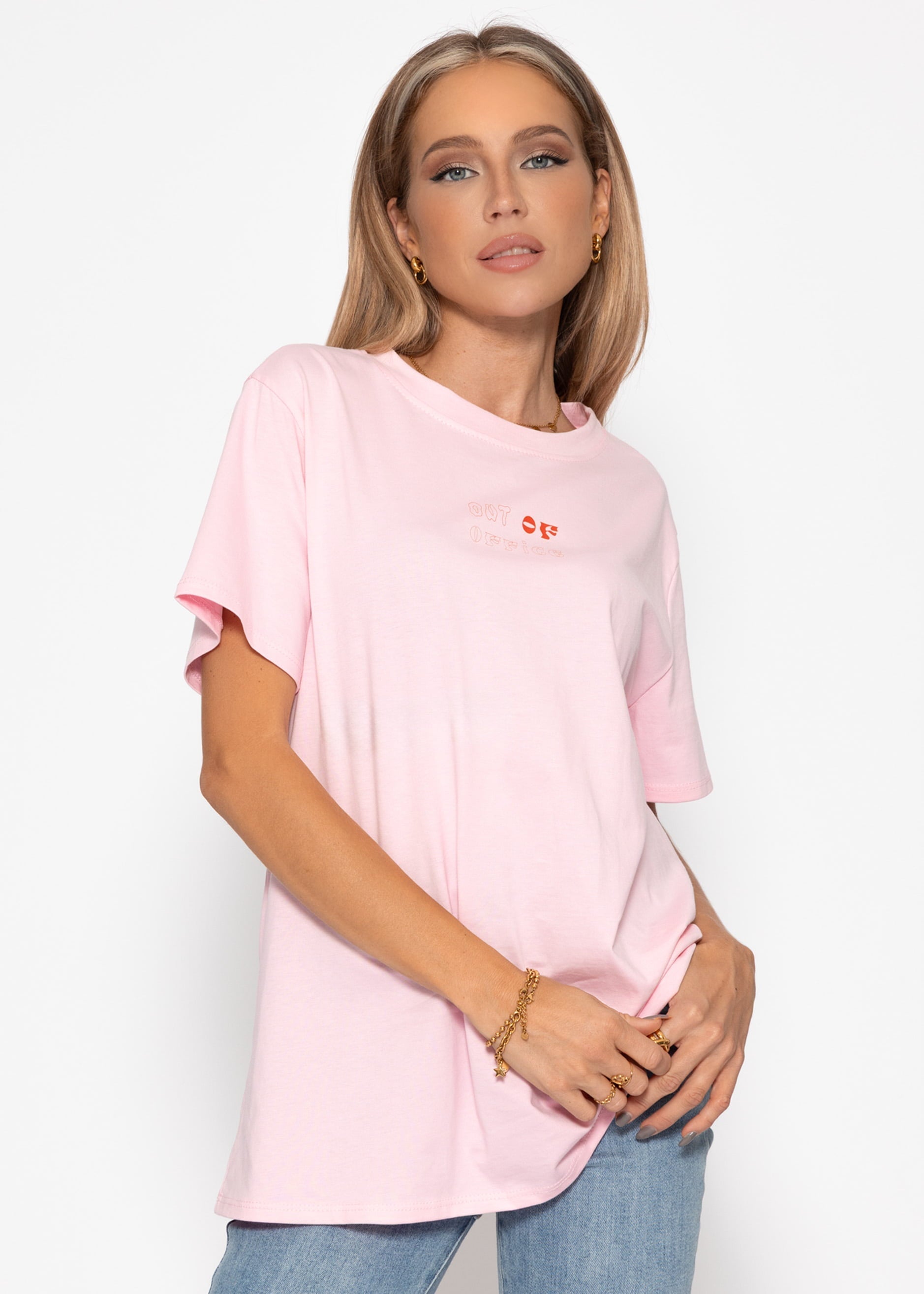 Oversize T-Shirt mit Print - rosa