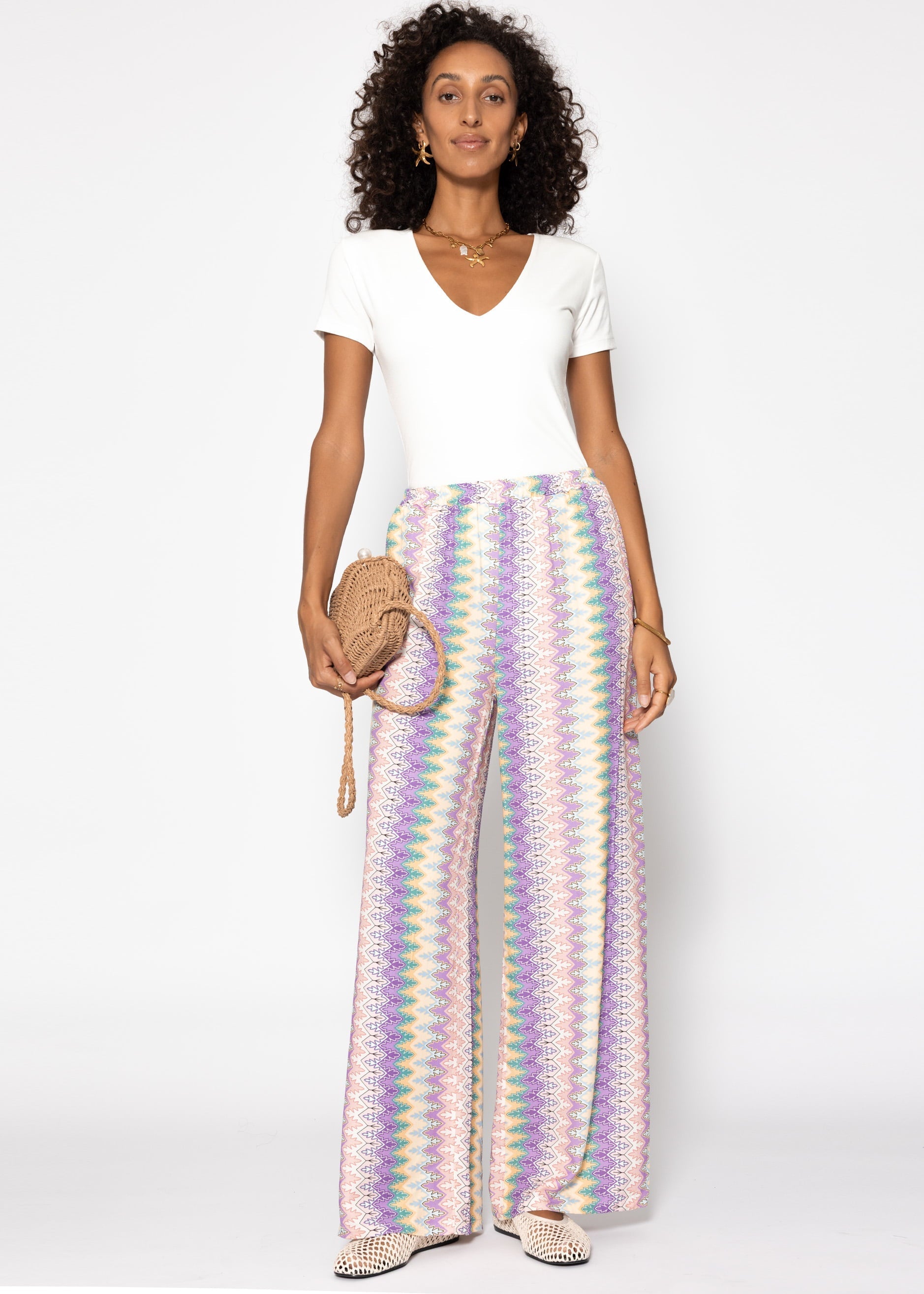 Weite Hose mit Multicolor-Muster - flieder-rosa