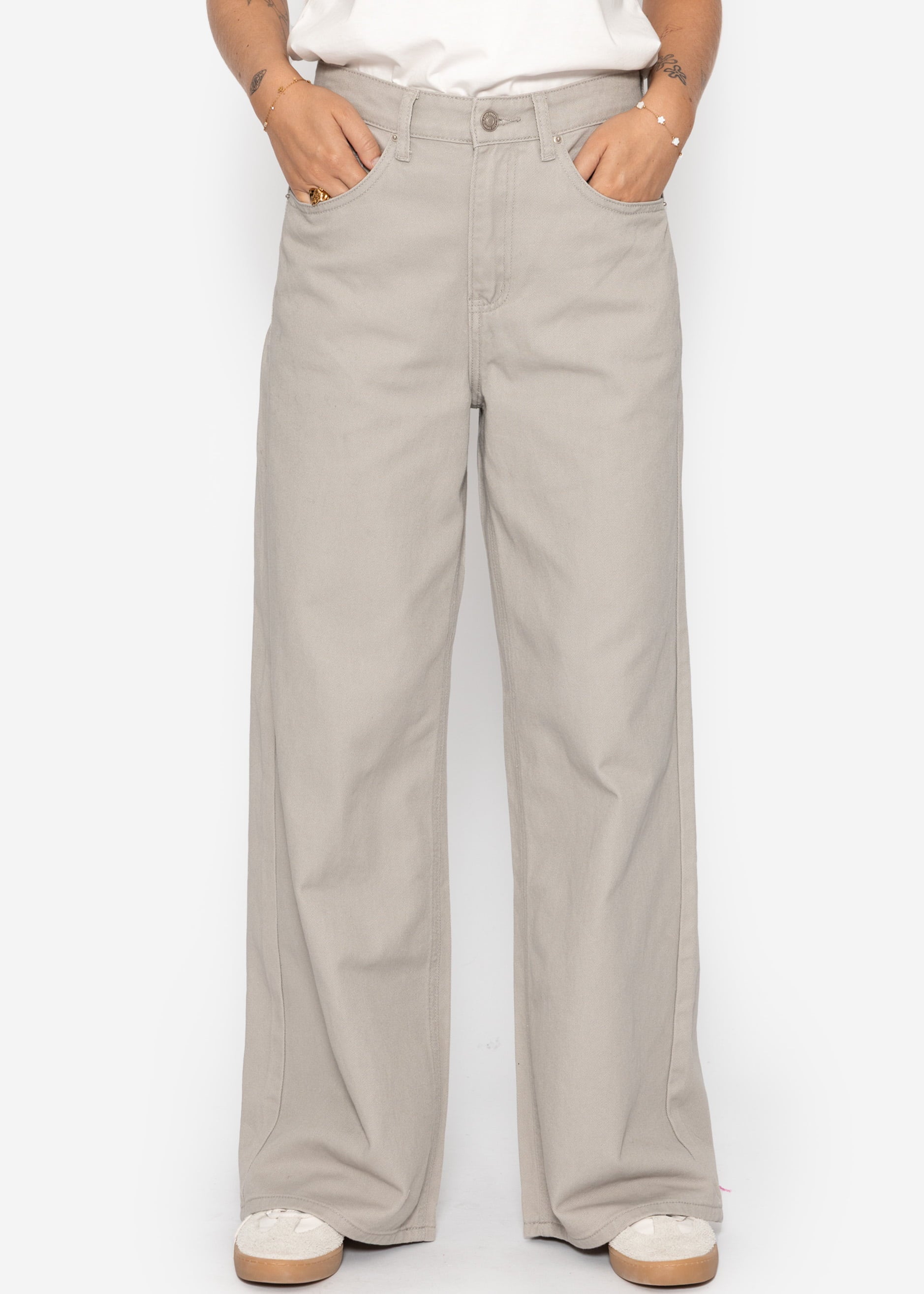 Wide Leg Jeans mit hohem Bund - greige