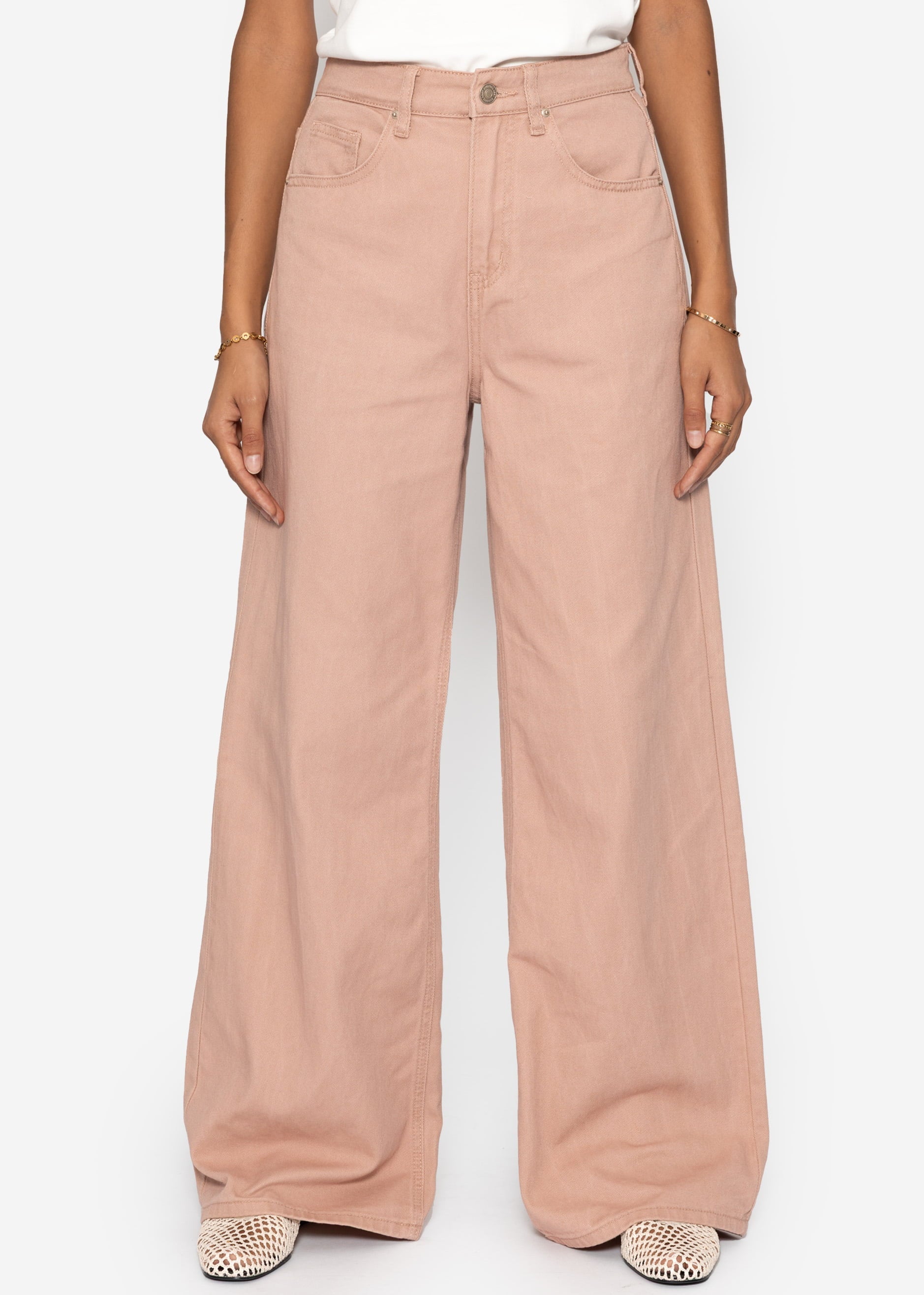 Wide Leg Jeans mit hohem Bund - rosa