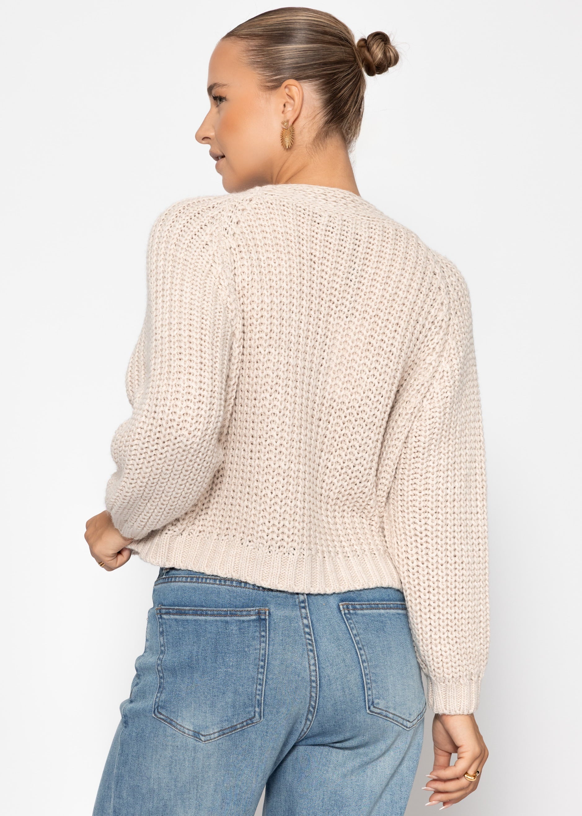 Zopfstrick-Cardigan mit Knopfleiste - beige
